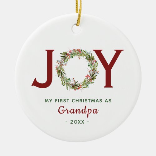 Joy_1st Christmas Wreath Personalized   Ceramic Ornament