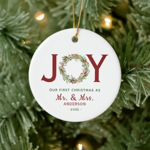 Joy_1st Christmas Wreath Personalized   Ceramic Ornament