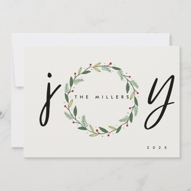 JOY | 3 Photo Family Christmas Greeting Card (Front)