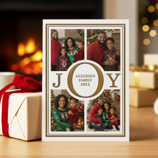 Joy 4 Photo Collage Family Christmas Holiday Letterpress Photo Cards