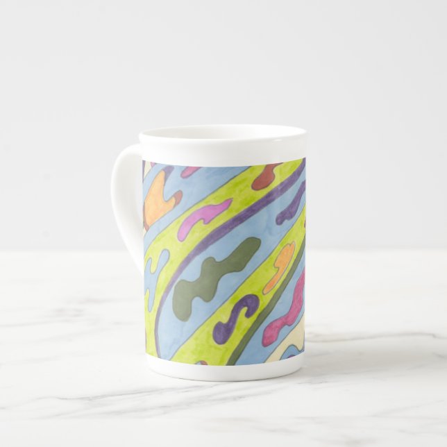 "Joy" Abstract Art Bone China Mug (Front Left)