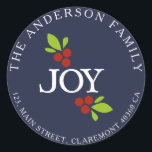 Joy address blue label<br><div class="desc">Christmas Joy return address sticker</div>