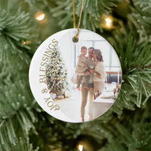 Joy And Blessings Photo Christmas Personalized Ceramic Ornament