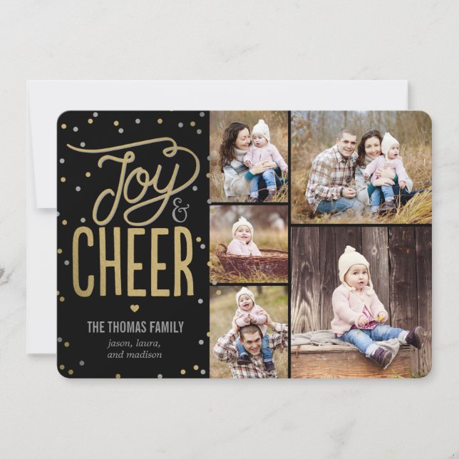 Joy and Cheer Holiday Photo Card - Black (Front)