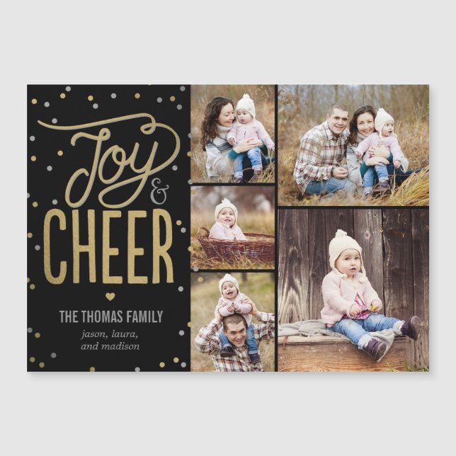 Joy and Cheer Photo Holiday Thin Magnetic Card (Front)