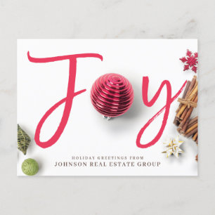 Joy and Christmas Ornaments Holiday Greetings Postcard