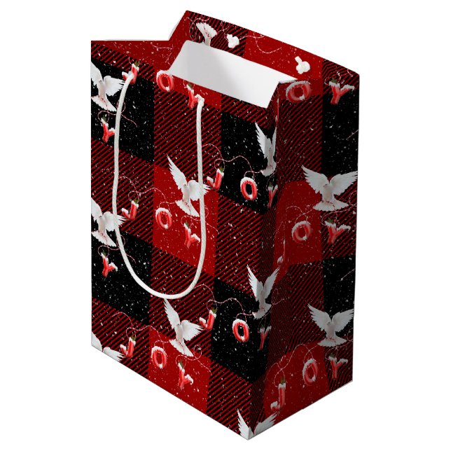 Joy and Dove on Plaid Medium Gift Bag (Back Angled)