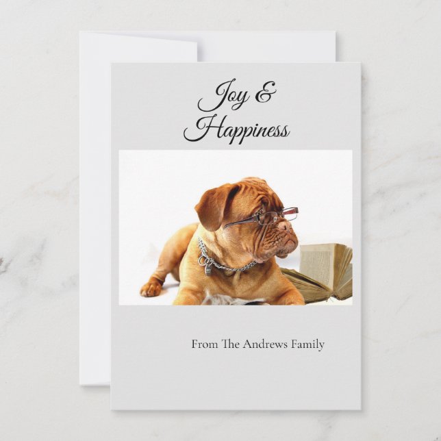 Joy and Happiness Bordeaux Photo Holiday Card (Front)