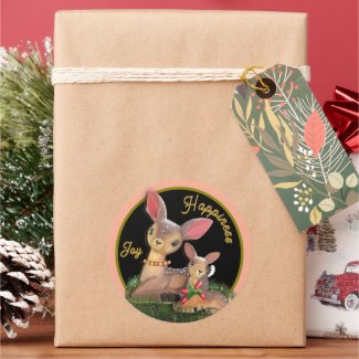 Joy And Happiness Reindeers Christmas Classic Round Sticker