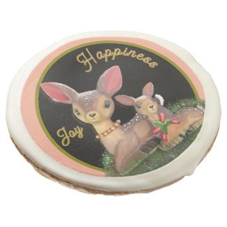 Joy And Happiness Reindeers Christmas Sugar Cookie