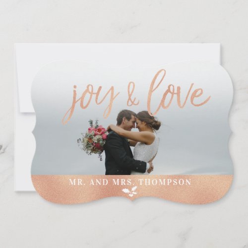 Joy and Love Christmas Holiday Rose Gold Card