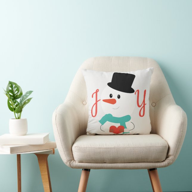 JOY and Love Snowman | Cute Winter Throw Pillow (Chair)