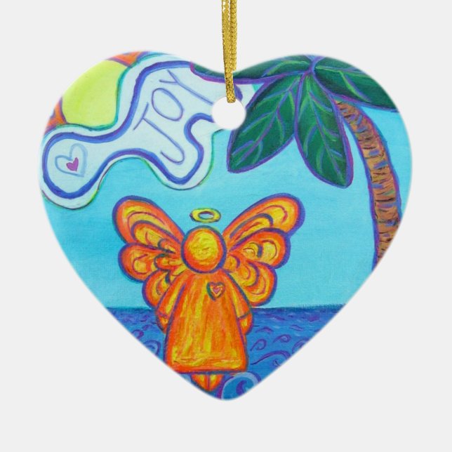 Joy and Peace Beach Angel Art Pendant Ornament (Front)