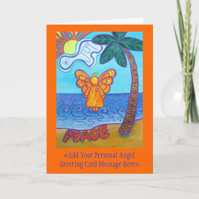 Joy and Peace Beach Angel Custom Greeting Cards (Front)