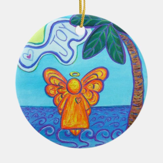 Joy and Peace Beach Angel Holiday Pendant Ornament (Front)