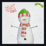 Joy and Peace | Cute Christmas Snowman Poster<br><div class="desc">NewParkLane - Christmas Poster,  with a cute cartoon snowman in watercolor against a snowy background,  with a holly branch,  and with  'Joy and Peace'  quote in fun,  handdrawn typography.

Check out this collection for matching items. 
Do you have specific personal design wishes? Feel free to contact me!</div>