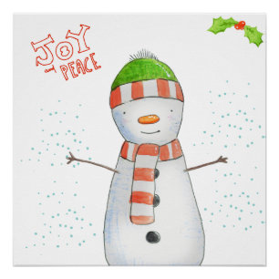 Joy and Peace Cute Christmas Snowman Poster