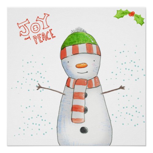 Joy and Peace  Cute Christmas Snowman Poster