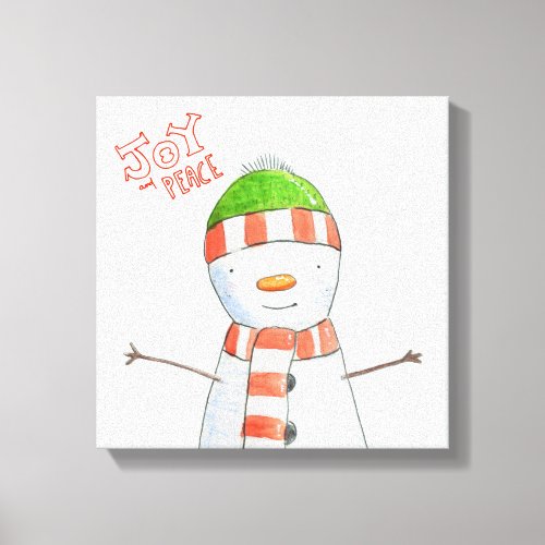 Joy and Peace  Cute Snowman Christmas Canvas Print
