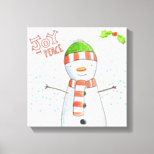 Joy and Peace  Cute Snowman Christmas Canvas Print