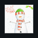 Joy and Peace | Cute Snowman Christmas Canvas Print<br><div class="desc">NewParkLane - Christmas Wrapped Canvas,  with a cute cartoon snowman in watercolor against a snowy background,   with a little holly branch and with  'Joy and Peace'  quote in fun,  handdrawn typography.

Check out this collection for matching items. Do you have specific personal design wishes? Feel free to contact me!</div>