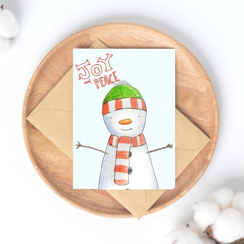 Joy and Peace  Cute Snowman Christmas Holiday Postcard
