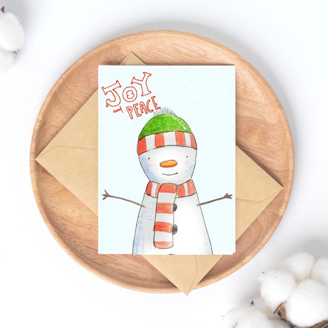 Joy and Peace | Cute Snowman Christmas Holiday Postcard (Creator Uploaded)