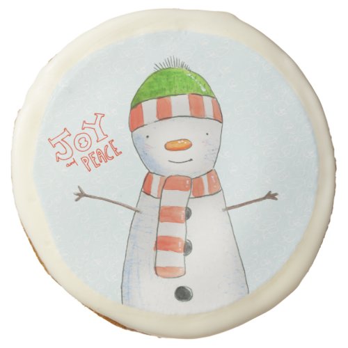 Joy and Peace  Cute Snowman Christmas Sugar Cookie