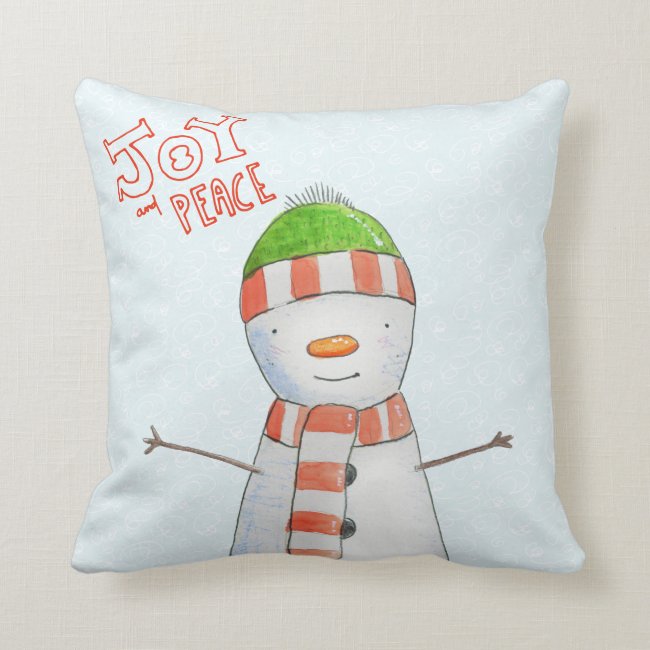 Joy and Peace | Cute Snowman Christmas Pillow