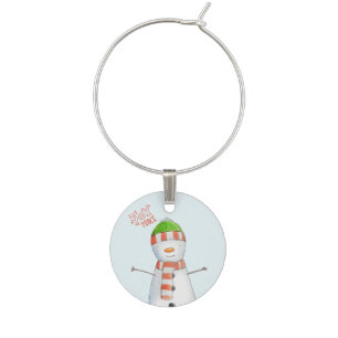 Joy and Peace Cute Snowman Christmas Wine Glass Charm