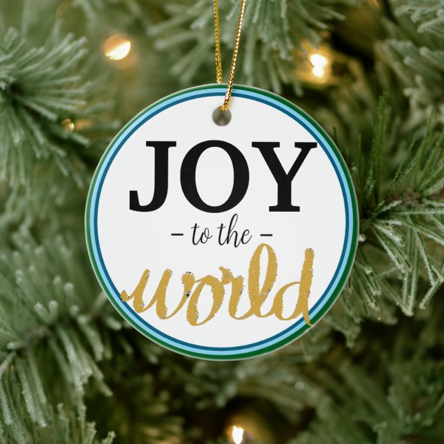 Joy and Peace Gold Green Blue Ceramic Ornament (Tree)