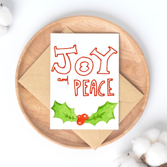 Joy and Peace |  Holly Leaf Christmas Holiday Postcard (Creator Uploaded)