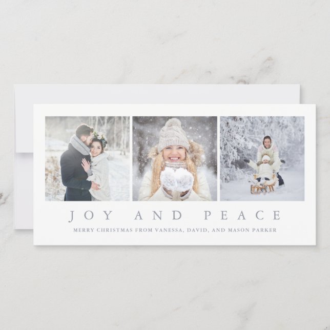 Joy and Peace | Modern Christmas Three Photos Holiday Card (Front)