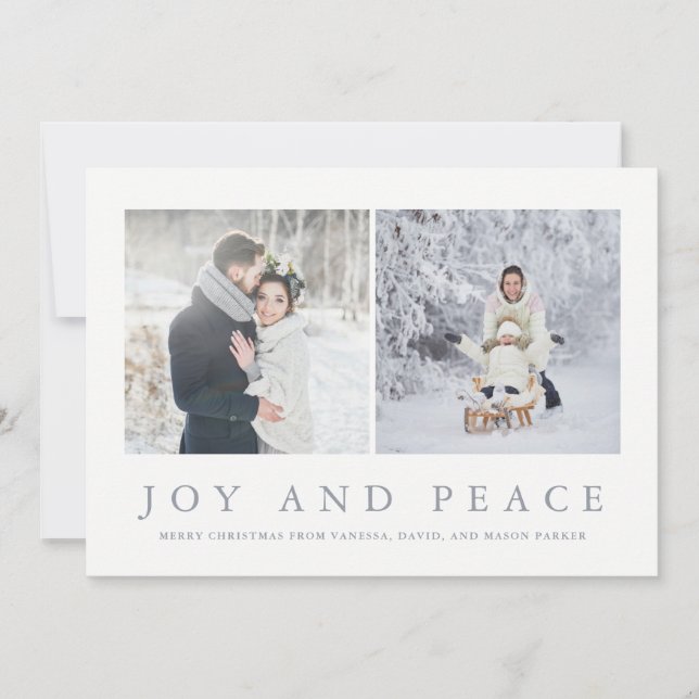 Joy and Peace | Modern Christmas Two Photo Holiday Card (Front)