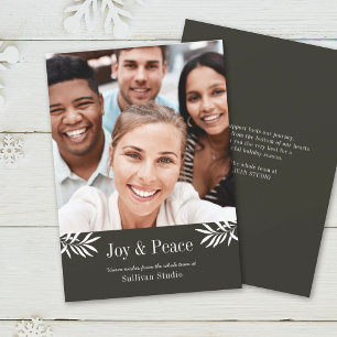 JOY and PEACE Modern Simple Photo Business Holiday Card
