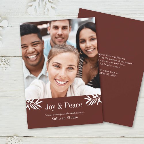 JOY and PEACE Modern Simple Photo Business Holiday Card
