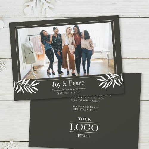 JOY and PEACE Modern Simple Photo Logo Business Holiday Card