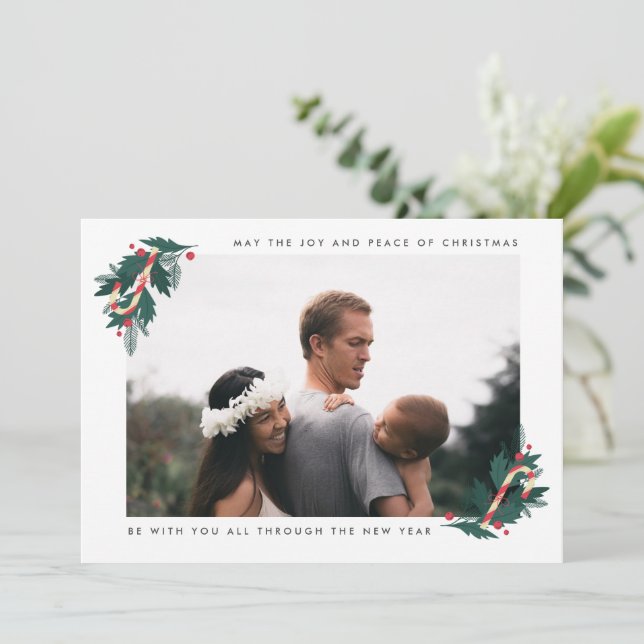 Joy and Peace of Christmas Modern Photo  Holiday Card (Standing Front)