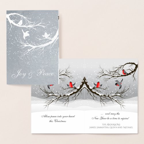 Joy and Peace Silver or Gold  Christmas Birds Foil Card