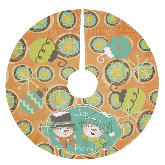 Joy and Peace Snowmen Custom Holiday Tree Skirt (Front)