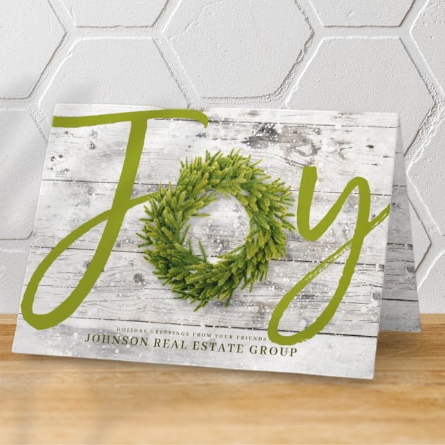 Joy and Pine on White Wood | Holiday Greetings Card (Creator Uploaded)