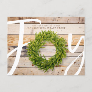 Joy and Pine Wood Holiday Greetings Postcard