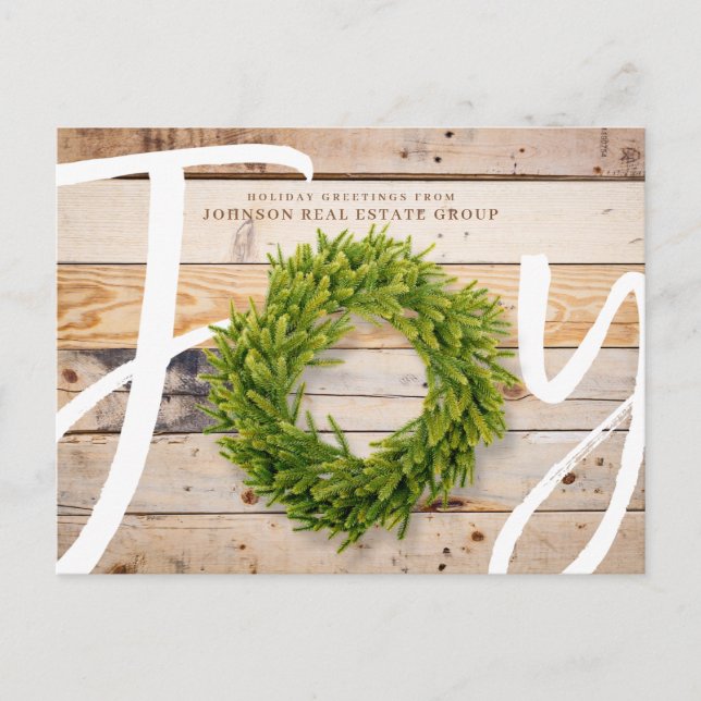 Joy and Pine Wood | Holiday Greetings Postcard (Front)