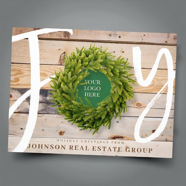 Joy and Pine Wood with Logo Business Holiday Postcard (Creator Uploaded)
