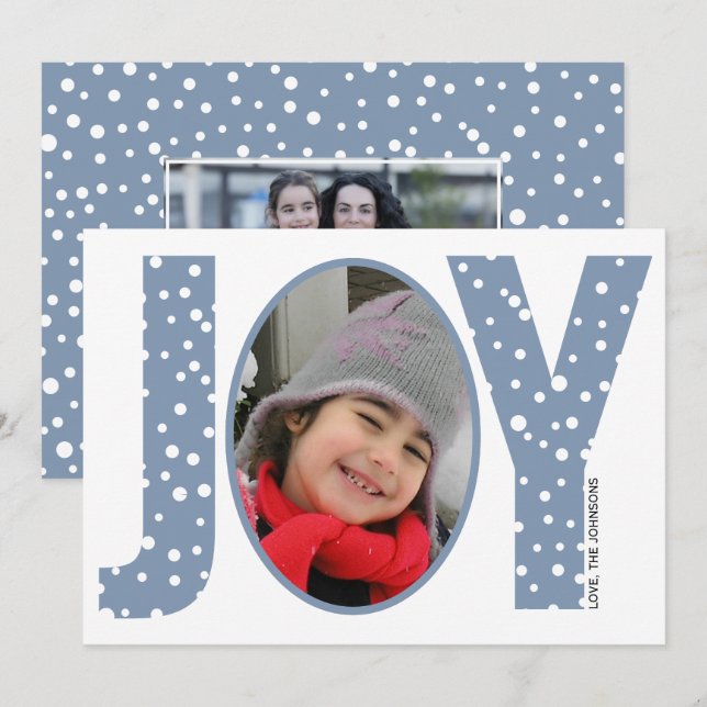 Joy and snow dusty blue minimal Christmas Holiday Card (Front/Back)