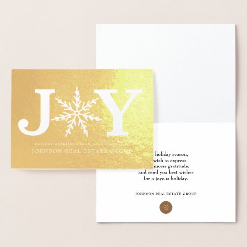 Joy and Snowflake  Holiday Greetings Foil Card