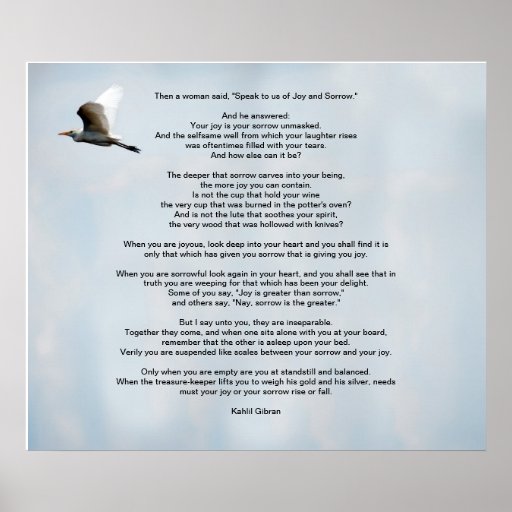 Joy and Sorrow by Kahlil Gibran Poster | Zazzle