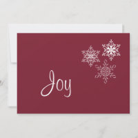 Joy and Three Snowflakes Minimal Red and White Holiday Card