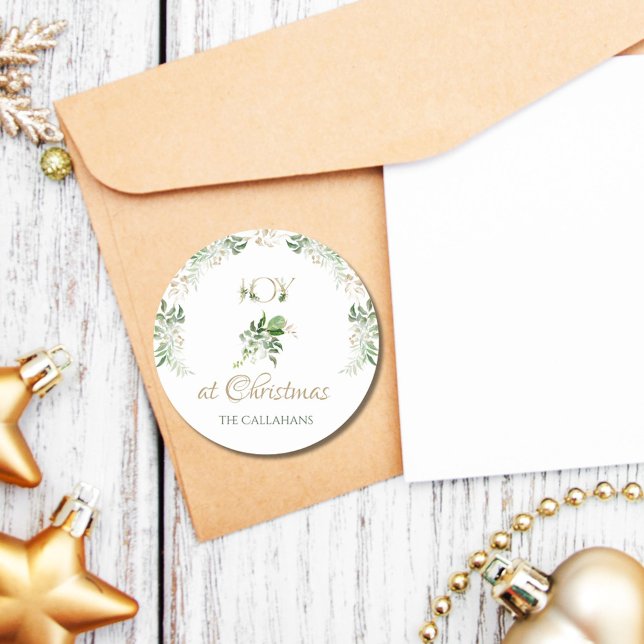 Joy At Christmas Tropical Green Palm Leaves Classic Round Sticker (Creator Uploaded)