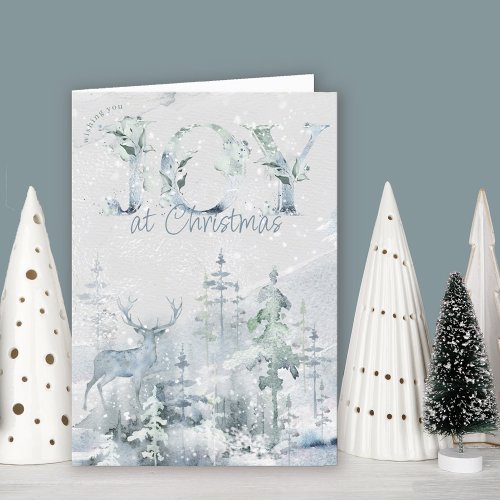 Joy at Christmas Watercolor Winter Woodland Holiday Card